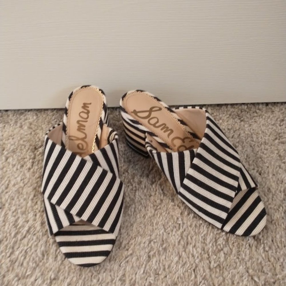 Sam Edelman Women's Black Stanley Striped Block Heel Mules Size 6.5